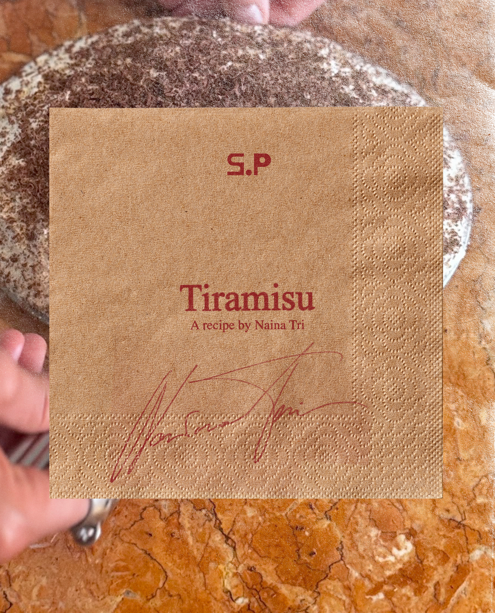 Tiramisu written on a napkin
