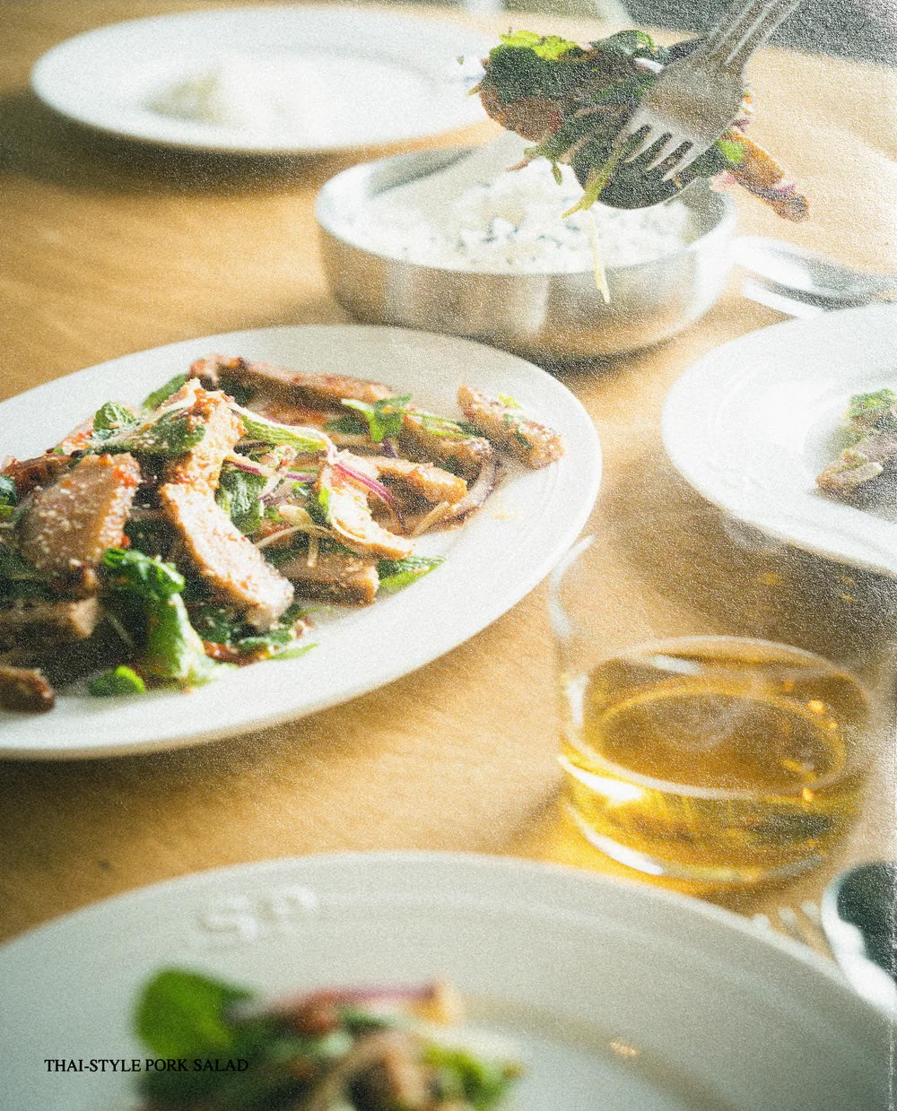 Dressed Table With Thai Style Pork Salad